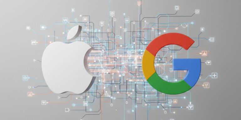 Apple and Google Apple and Google AI Partnership logos as GlobalData calls their AI partnership a win-win for both companies.