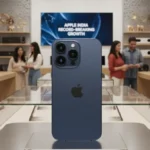 Apple iPhone displayed in an Indian retail store, symbolizing record iPhone sales growth in India’s premium smartphone market.