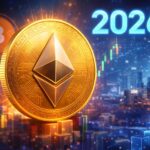 Ethereum coin representing potential price growth and blockchain adoption in 2026