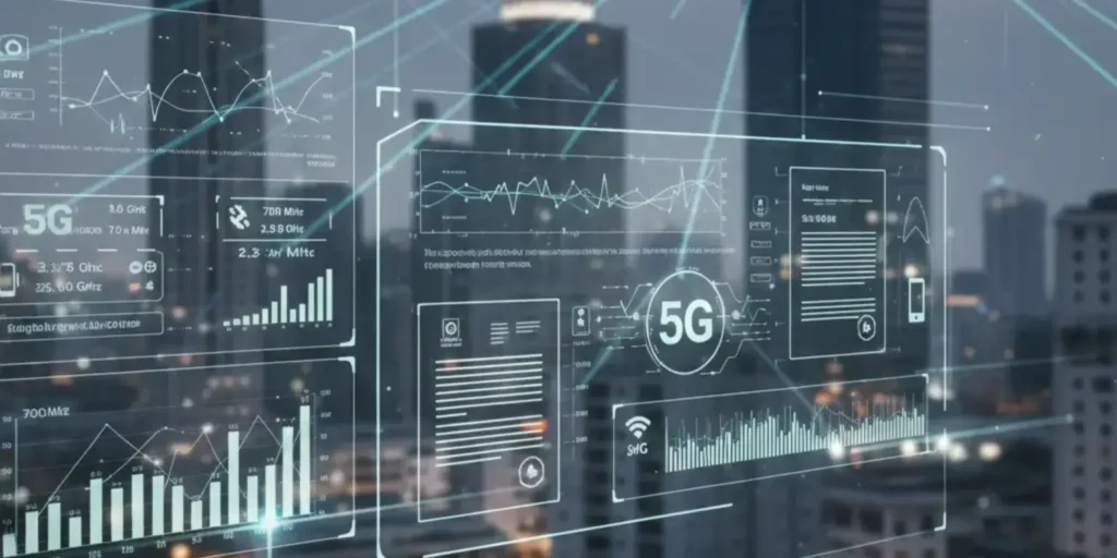 Illustration of mobile network towers and digital signals related to IT Ministry telecom spectrum auction policy in Pakistan