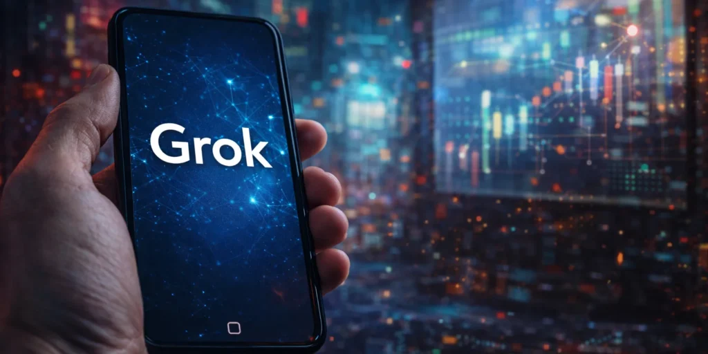 Grok AI chatbot displayed on a smartphone as Indonesia blocks the app over deepfake content