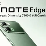 Infinix NOTE Edge smartphone showing 3D curved screen and stylish Pearl Light Ripple Shadow design in multiple colors.