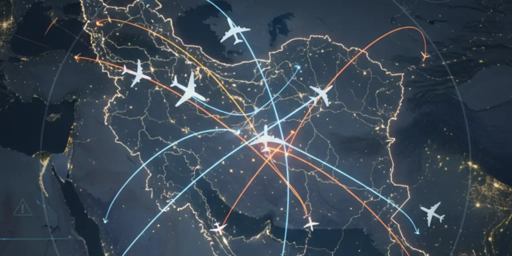 Commercial airplanes flying over Iran as the country reopens its airspace after a brief shutdown