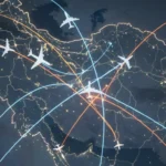 Commercial airplanes flying over Iran as the country reopens its airspace after a brief shutdown