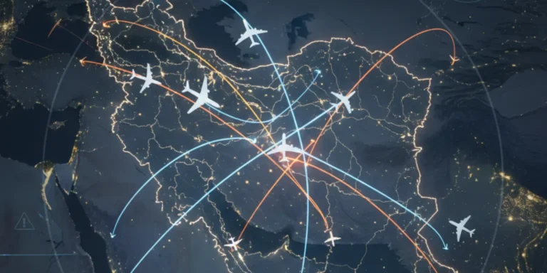 Commercial airplanes flying over Iran as the country reopens its airspace after a brief shutdown