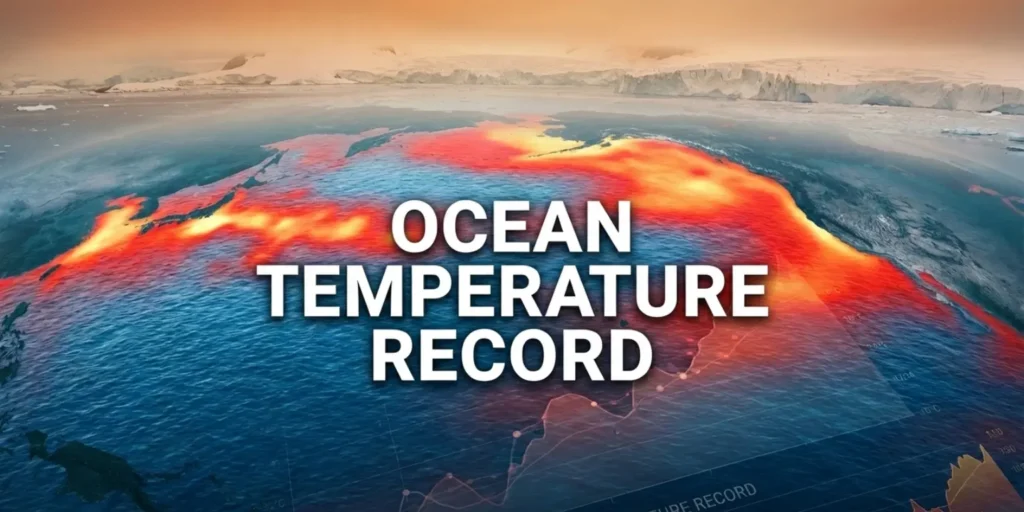 Visual illustration of rising ocean temperatures with heat patterns in the world’s oceans highlighting climate change impact