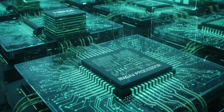 Samsung HBM4 memory chips shown with Nvidia AI processors, representing next generation AI hardware and semiconductor competition.