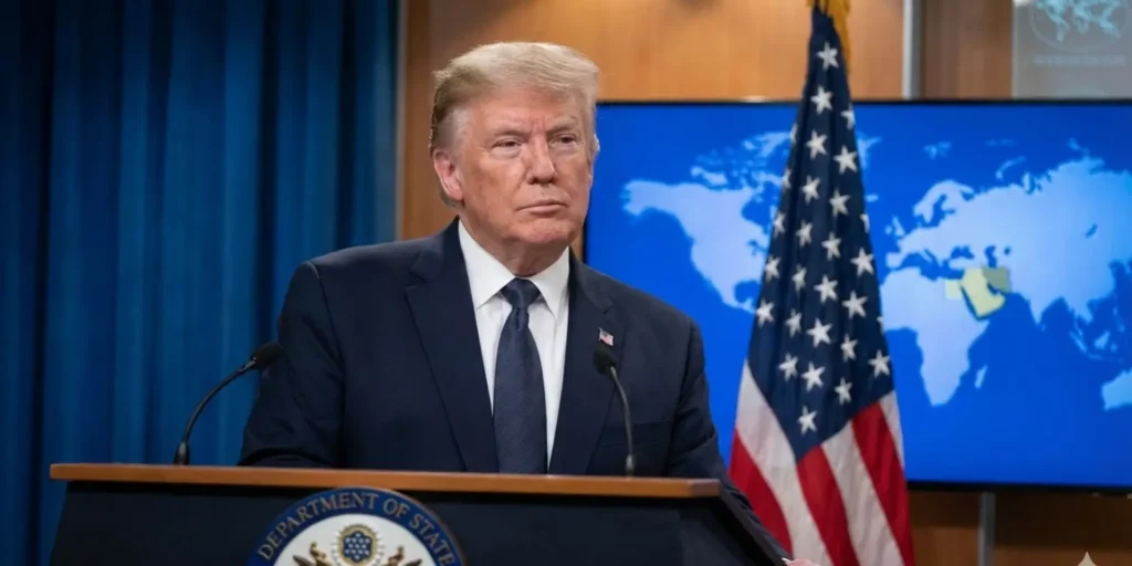 U.S. President Donald Trump addressing the media after stepping back from military threats against Iran