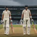 Joe Root and Harry Brook batting for England during the rain-disrupted final Ashes Test against Australia.