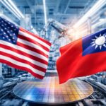 US and Taiwan flags inside a semiconductor manufacturing plant symbolizing a $250 billion investment to boost US chip production