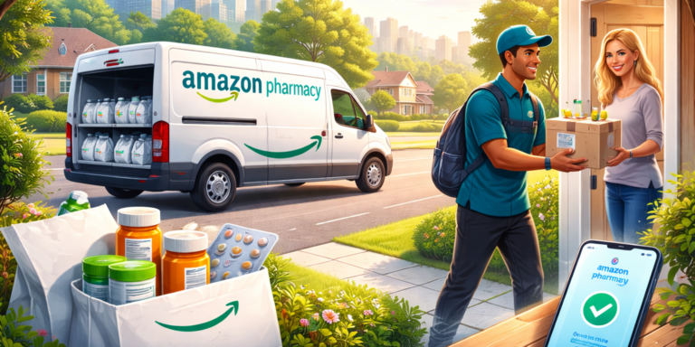 Amazon Pharmacy delivering prescription medications to homes across the United States with same day delivery service