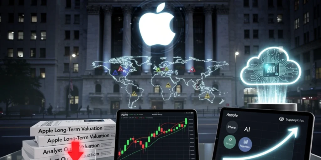 Apple Inc. (AAPL) stock risks illustrated with devices and declining stock chart
