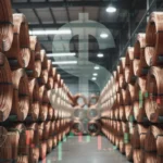 Stacks of copper coils in warehouse representing rising copper prices amid weaker US dollar and market shifts.