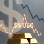 Gold price stability near $5,050 shown with gold bars and financial charts as the US dollar weakens and investors await key economic data