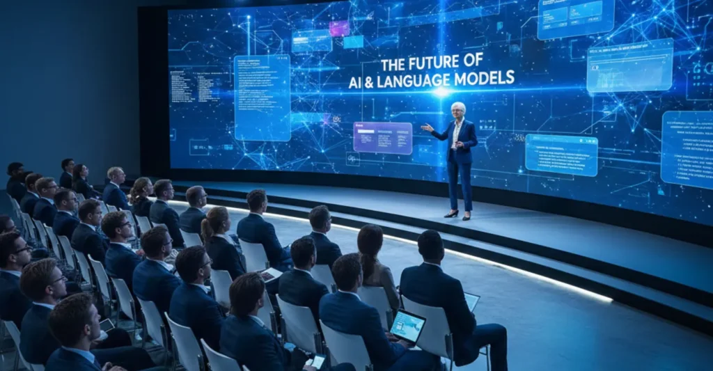 Google executive presenting concerns about AI startups relying on LLM wrappers and aggregation platforms at a conference.