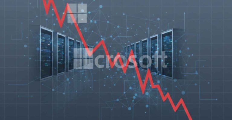Microsoft stock down 28 percent shown on a market chart with MSFT logo, highlighting investor concerns over AI spending and valuation