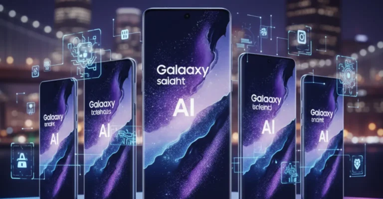 Samsung Galaxy S26 smartphones with Galaxy AI features displayed ahead of February 25 launch event in San Francisco
