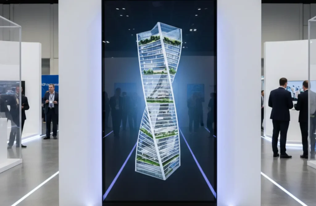 Samsung Spatial Signage 85-inch display showing glasses-free 3D visuals in a commercial environment