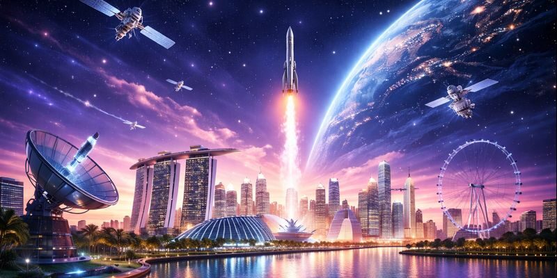 Illustration representing Singapore launching its national space agency and expanding into space technology