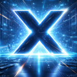 Futuristic server room with glowing X symbol representing X outage recovery