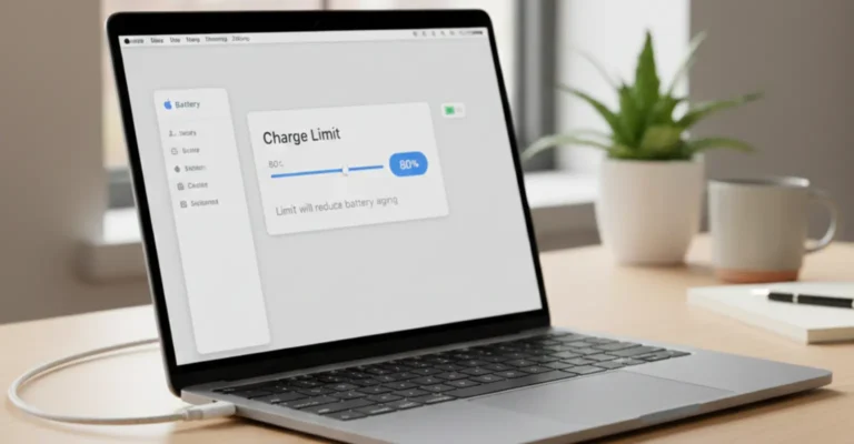 Apple macOS 26.4 introduces Charge Limit for MacBooks to protect battery health, with Shortcuts automation support.