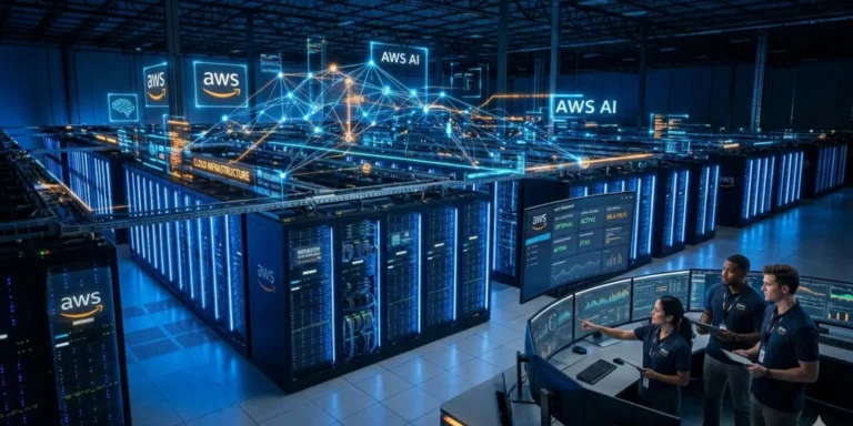 “AWS cloud data center powering AI growth and future $600 billion revenue potential.”