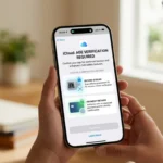 iPhone showing Apple iCloud age verification screen with ID and payment method options for secure child protection in the UK.