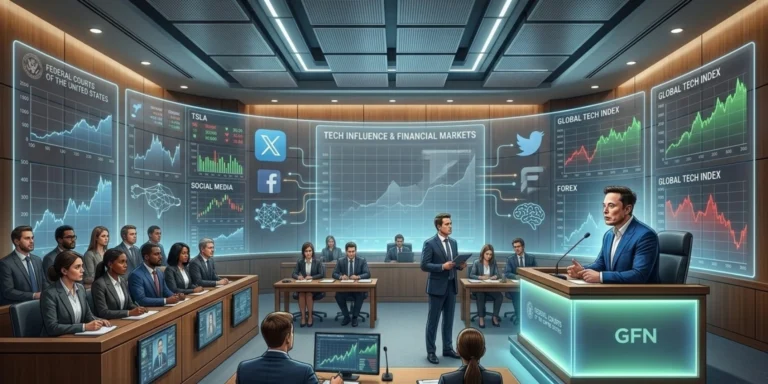 Elon Musk speaking in a courtroom during trial over 2022 Twitter acquisition and social media posts that investors claim influenced the market.