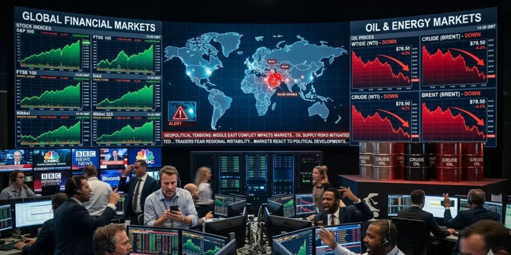 Global stocks rise while oil prices fall after Donald Trump signals possible end to Iran conflict affecting markets.