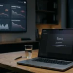 Laptop displaying OpenAI Sora app shutting down with fading interface and declining graph, representing AI product closure and strategy shift.