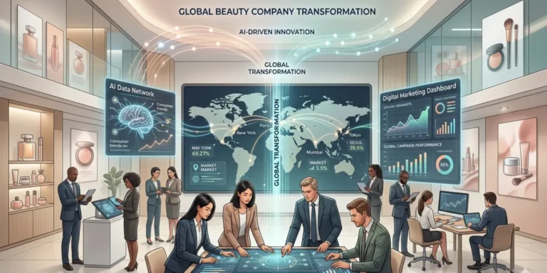 Estée Lauder One ELC model showing global teams, AI marketing systems, and business transformation strategy in 2026