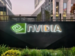 Nvidia AI chips and data centers with rising stock chart showing $1 trillion backlog and strong 2026 growth outlook