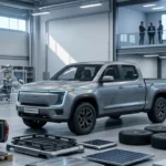 Slate Auto electric truck concept showing affordable modular EV design in factory setting with modern features