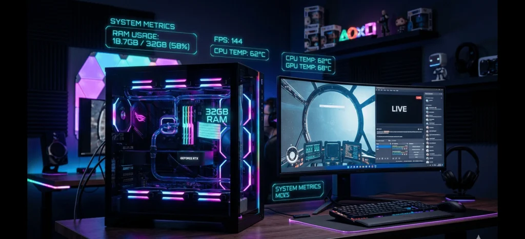 Microsoft positions 32GB RAM as the “no worries” standard for modern Windows 11 gaming performance.