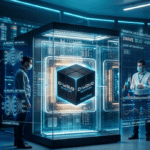 QBTS with AI graphics and stock market visuals representing D-Wave Quantum’s commercialization strategy.
