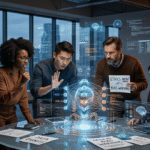 Google DeepMind employees discussing AI ethics and unionization in a modern office setting