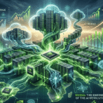 NVIDIA AI data centers with advanced GPUs, financial growth charts, and artificial intelligence network graphics.