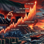 Oil price chart rising beside tanker ships in the Strait of Hormuz with Trump and Middle East conflict visuals.