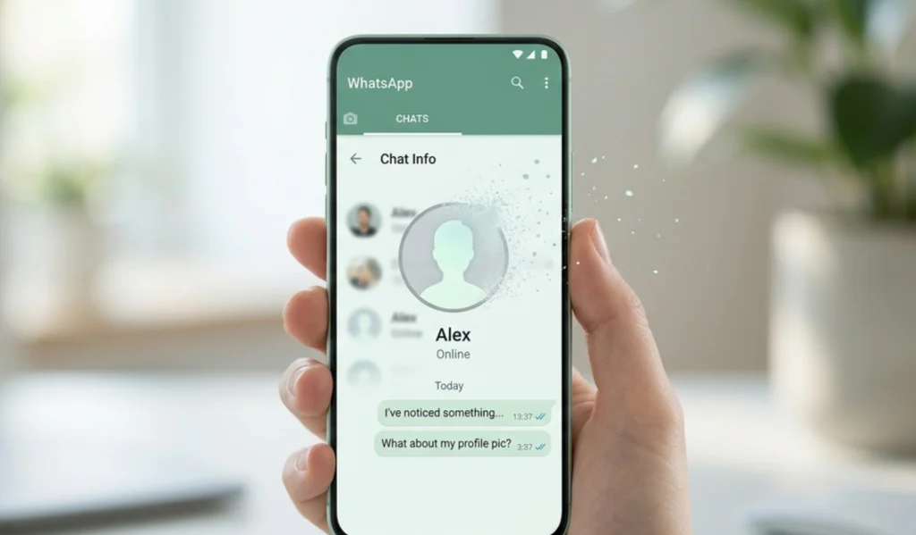 WhatsApp app interface showing avatar feature removal on a smartphone screen