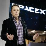 SpaceX Starship rocket at launch pad with stock market graphics, engineers, and futuristic aerospace visuals.