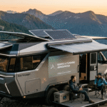 Evotrex hybrid off-grid recreational vehicle showcasing innovative battery technology and sustainable travel capabilities.