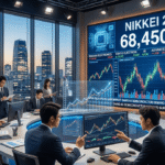 Japan’s Nikkei 225 crosses 68,000 as AI and semiconductor stocks lead a broad market rally.