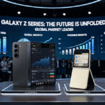 Samsung Galaxy Z Fold 8 Ultra and Galaxy Z Flip 8 foldable smartphones displayed with market forecast charts showing reduced shipment targets.