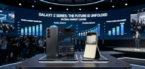 Samsung Galaxy Z Fold 8 Ultra and Galaxy Z Flip 8 foldable smartphones displayed with market forecast charts showing reduced shipment targets.