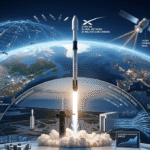 SpaceX infrastructure platform featuring Starlink satellites, rocket launches, and digital network systems supporting long-term growth.