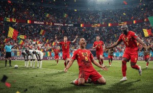 FIFA World Cup 2026: Belgium players celebrate after defeating Senegal 3-2 in extra time during the Round of 32 match.