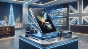 Illustration of the Honor Magic V6 foldable smartphone with a £500 UK launch discount, free accessories, premium design, and exclusive promotional offers.
